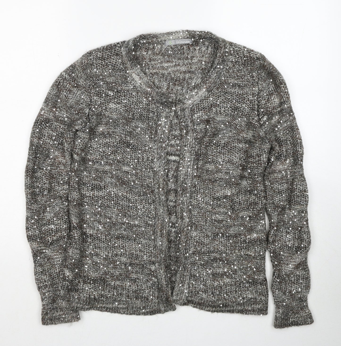 Marks and Spencer Womens Grey Round Neck Polyester Cardigan Jumper Size 12
