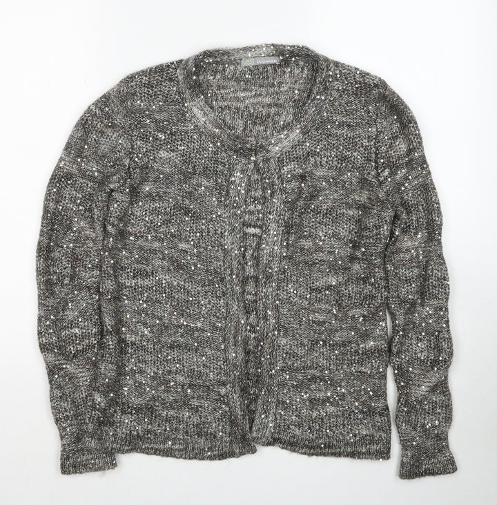 Marks and Spencer Womens Grey Round Neck Polyester Cardigan Jumper Size 12