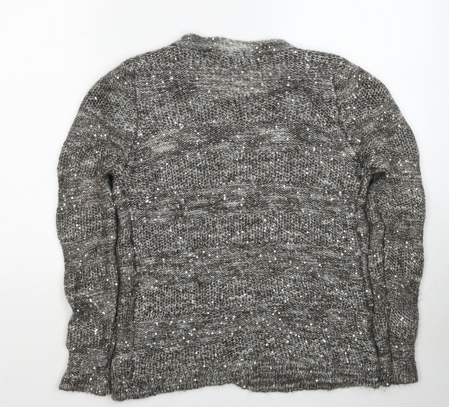 Marks and Spencer Womens Grey Round Neck Polyester Cardigan Jumper Size 12