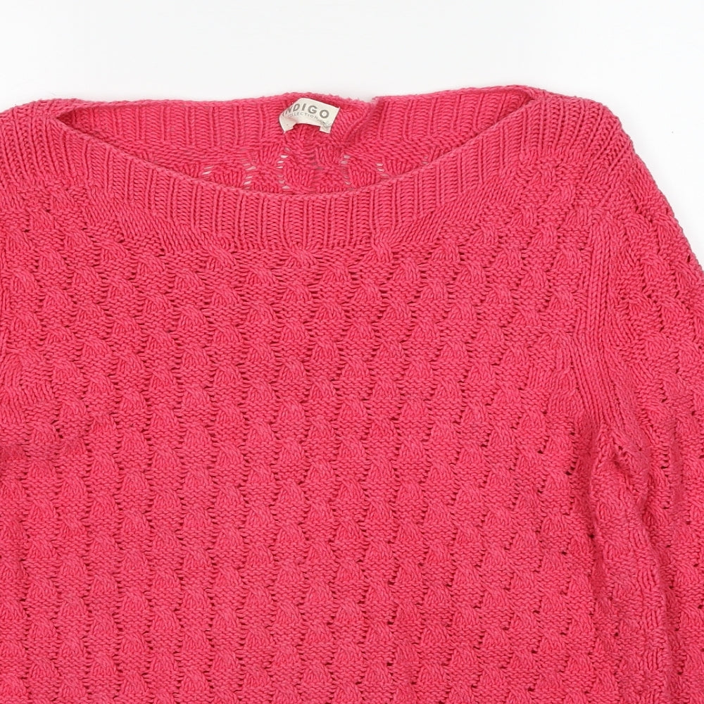 Marks and Spencer Womens Pink Boat Neck Cotton Pullover Jumper Size 10