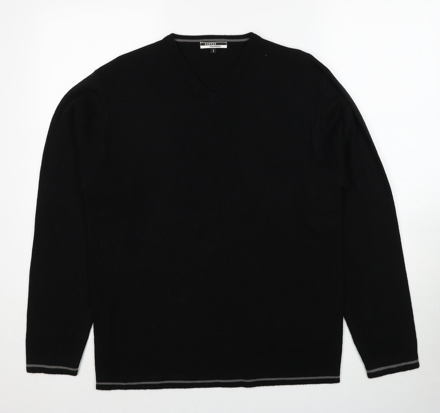 George Mens Black Round Neck Acrylic Pullover Jumper Size S Long Sleeve