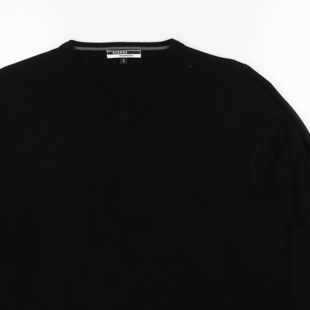 George Mens Black Round Neck Acrylic Pullover Jumper Size S Long Sleeve
