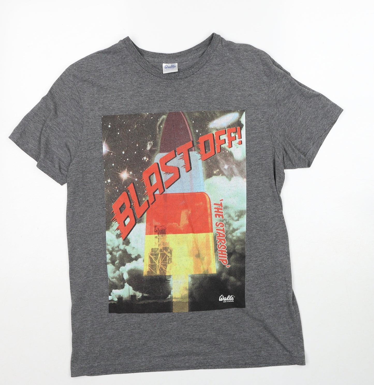 George Mens Grey Polyester T-Shirt Size S Round Neck - Blast Off!