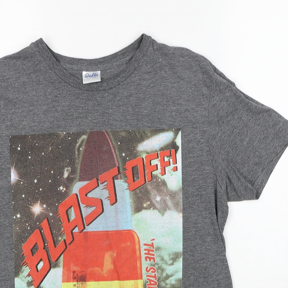 George Mens Grey Polyester T-Shirt Size S Round Neck - Blast Off!