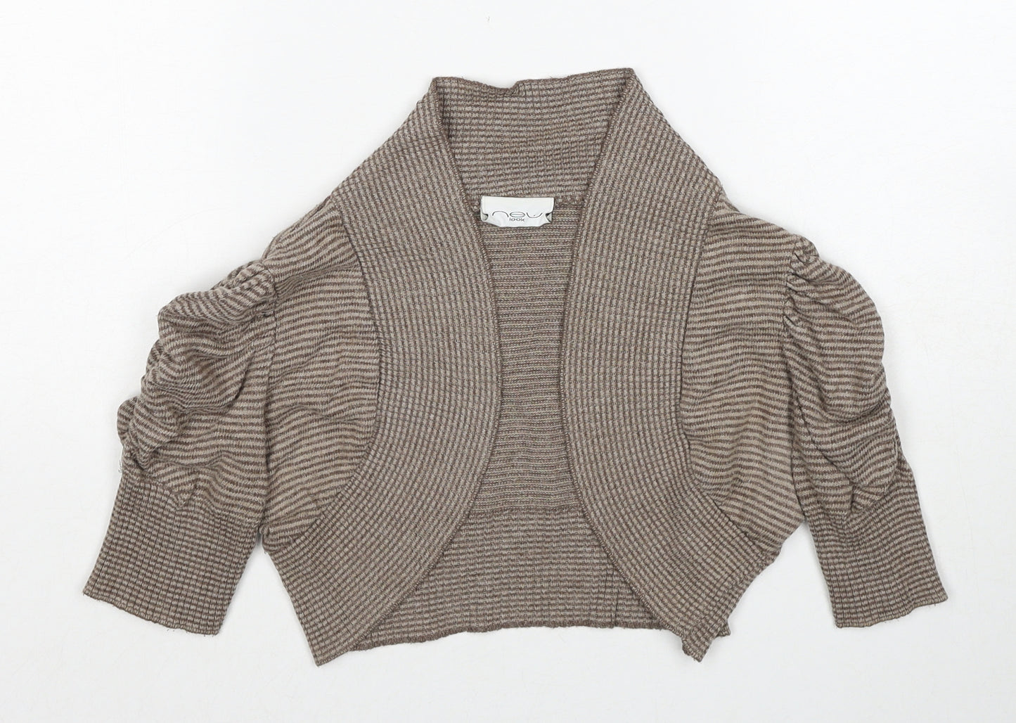 New Look Womens Brown V-Neck Striped Acrylic Cardigan Jumper Size M