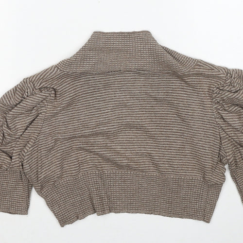 New Look Womens Brown V-Neck Striped Acrylic Cardigan Jumper Size M