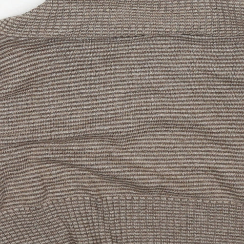 New Look Womens Brown V-Neck Striped Acrylic Cardigan Jumper Size M
