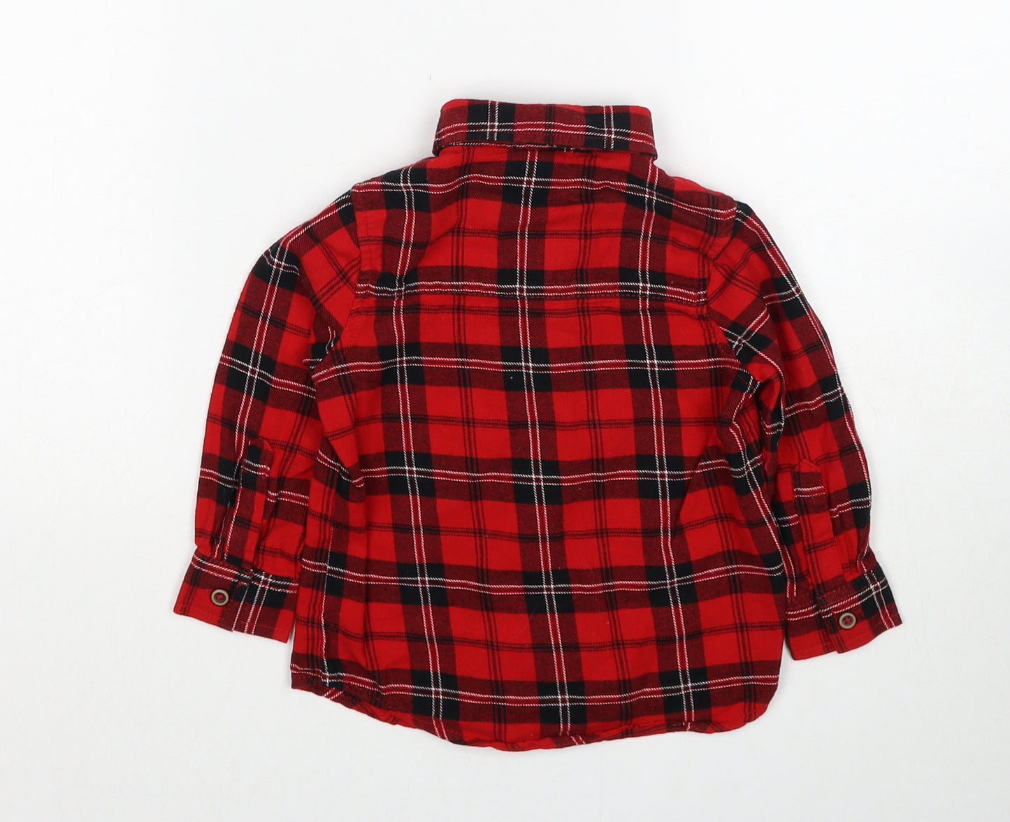 TU Boys Red Plaid Cotton Basic Button-Up Size 18-24 Months Collared Button