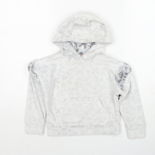 Matalan Girls Grey Geometric Polyester Pullover Hoodie Size 4 Years Pullover