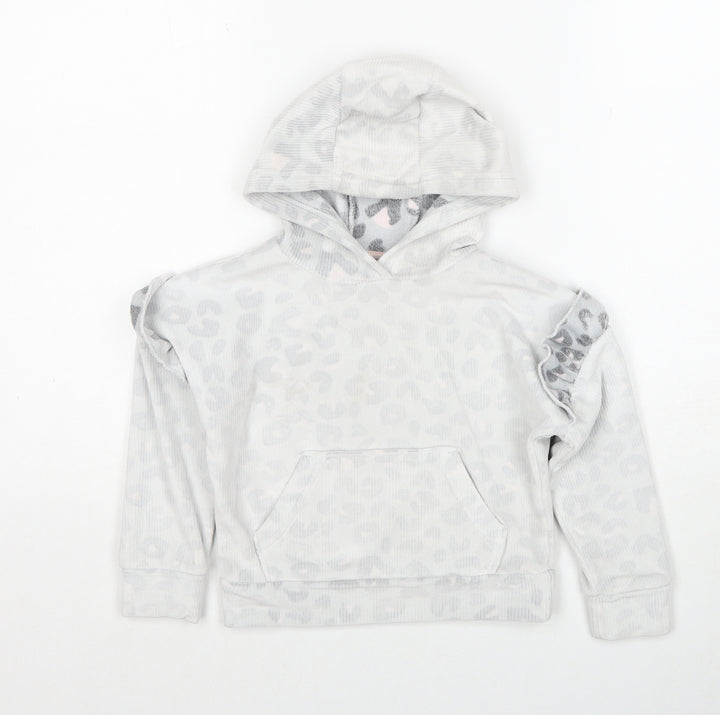 Matalan Girls Grey Geometric Polyester Pullover Hoodie Size 4 Years Pullover