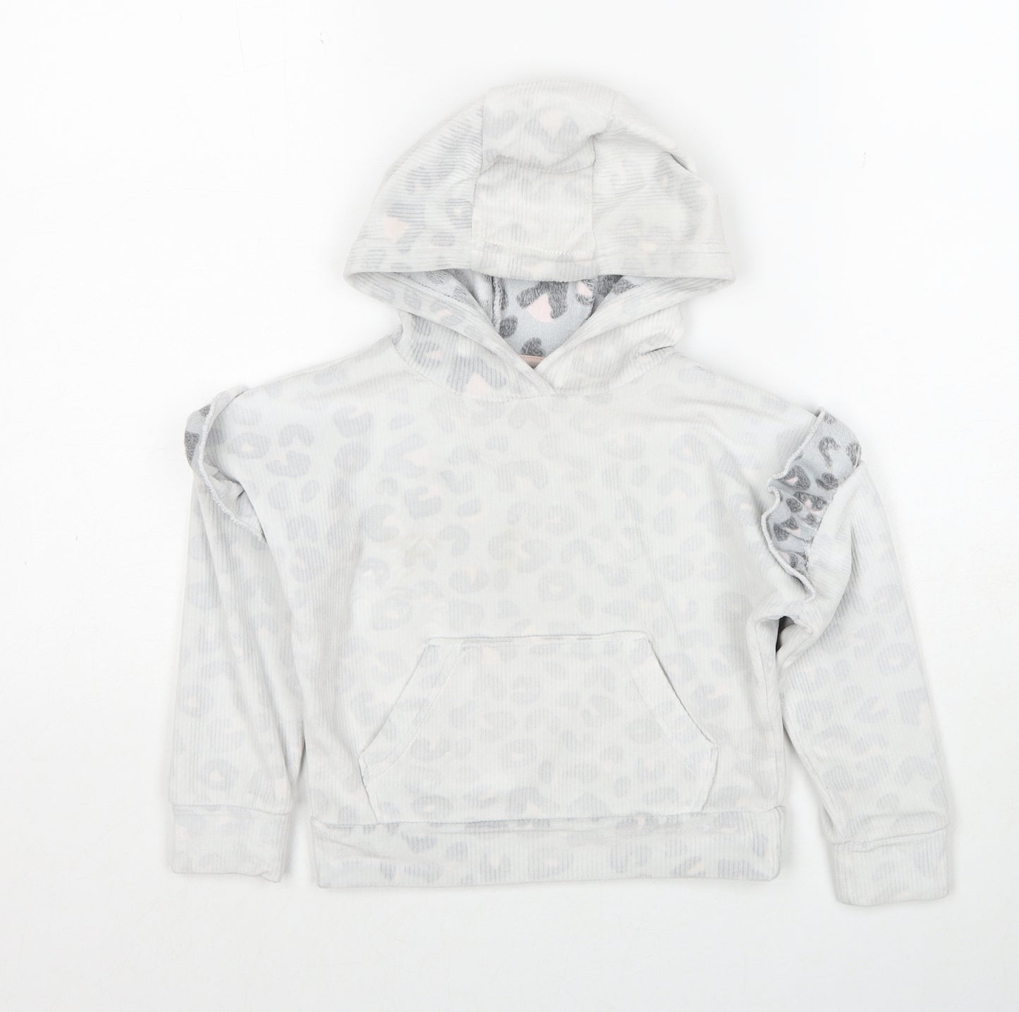 Matalan Girls Grey Geometric Polyester Pullover Hoodie Size 4 Years Pullover