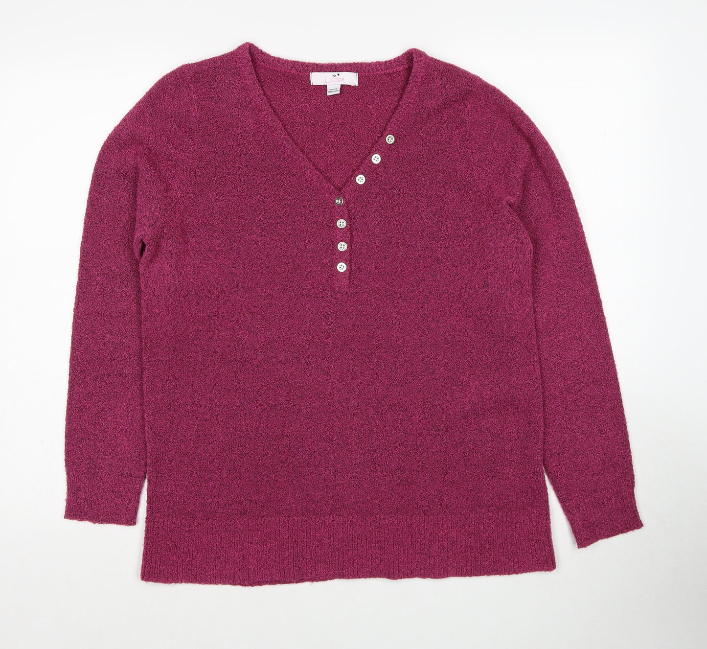 Julipa Womens Pink V-Neck Acrylic Pullover Jumper Size 12 - Size 12-14