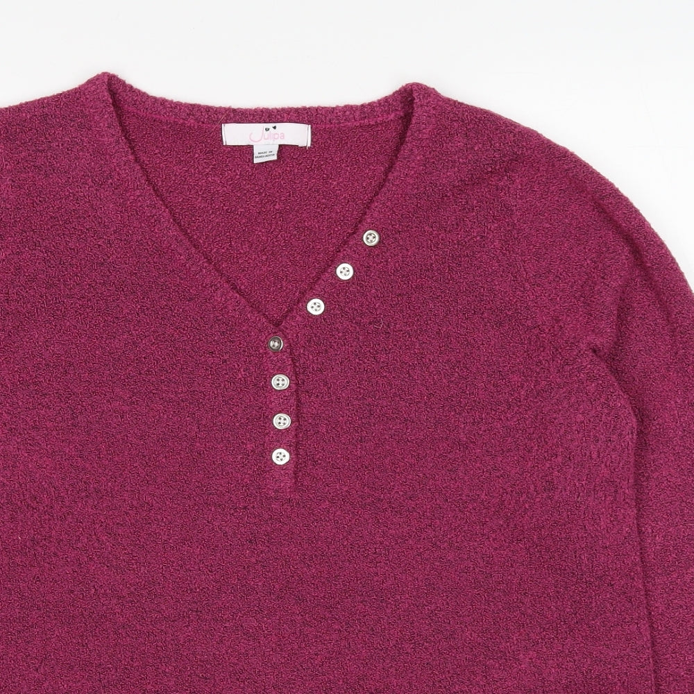 Julipa Womens Pink V-Neck Acrylic Pullover Jumper Size 12 - Size 12-14