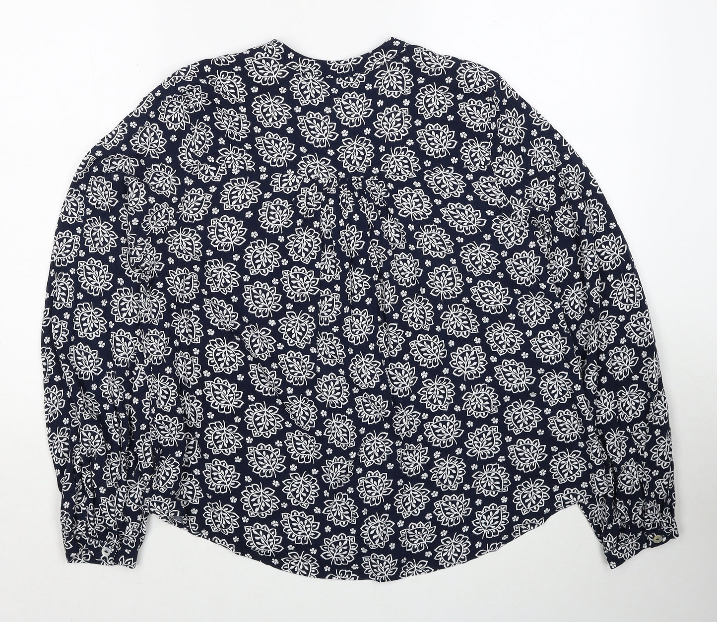 Marks and Spencer Womens Blue Geometric Viscose Basic Button-Up Size 10 Round Neck