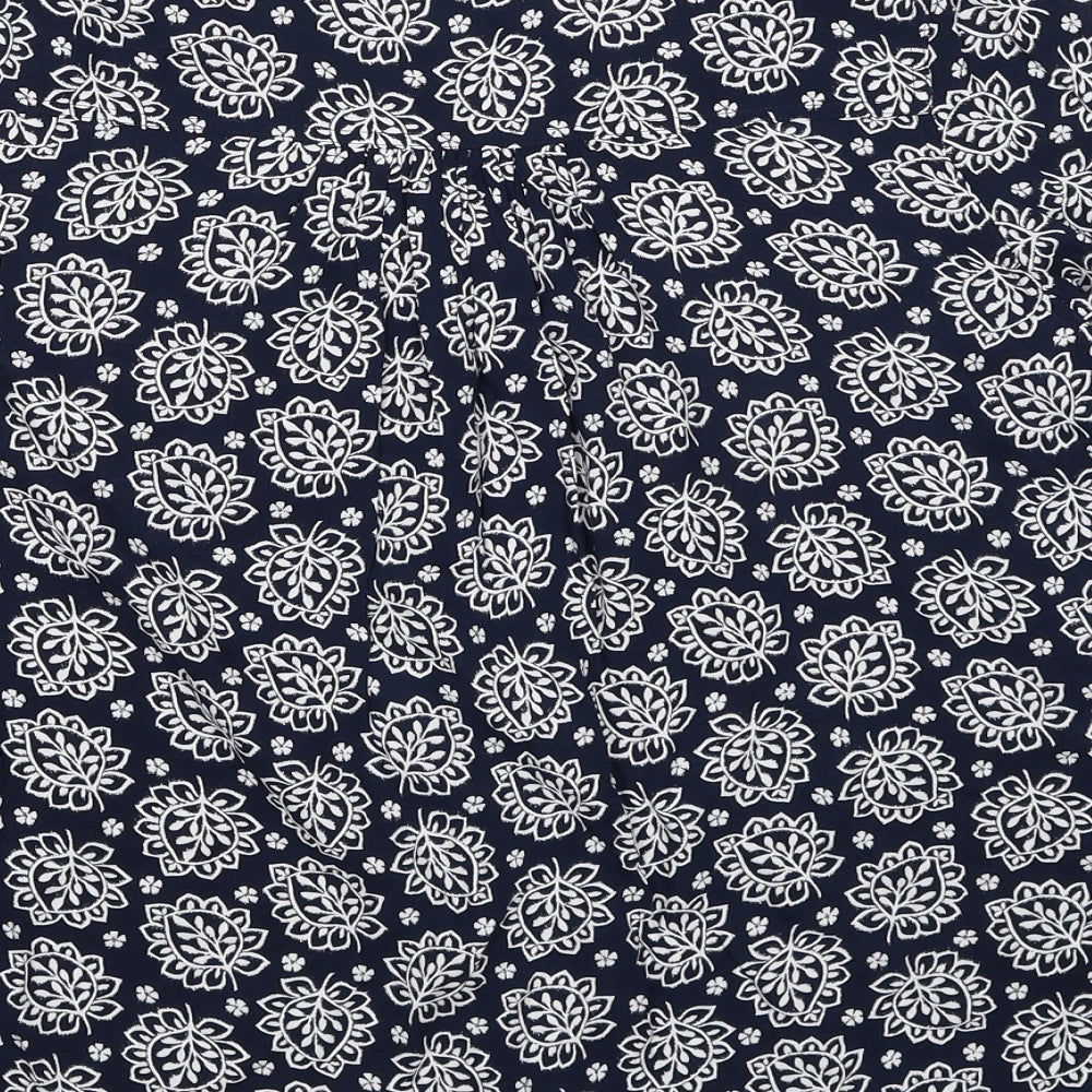 Marks and Spencer Womens Blue Geometric Viscose Basic Button-Up Size 10 Round Neck