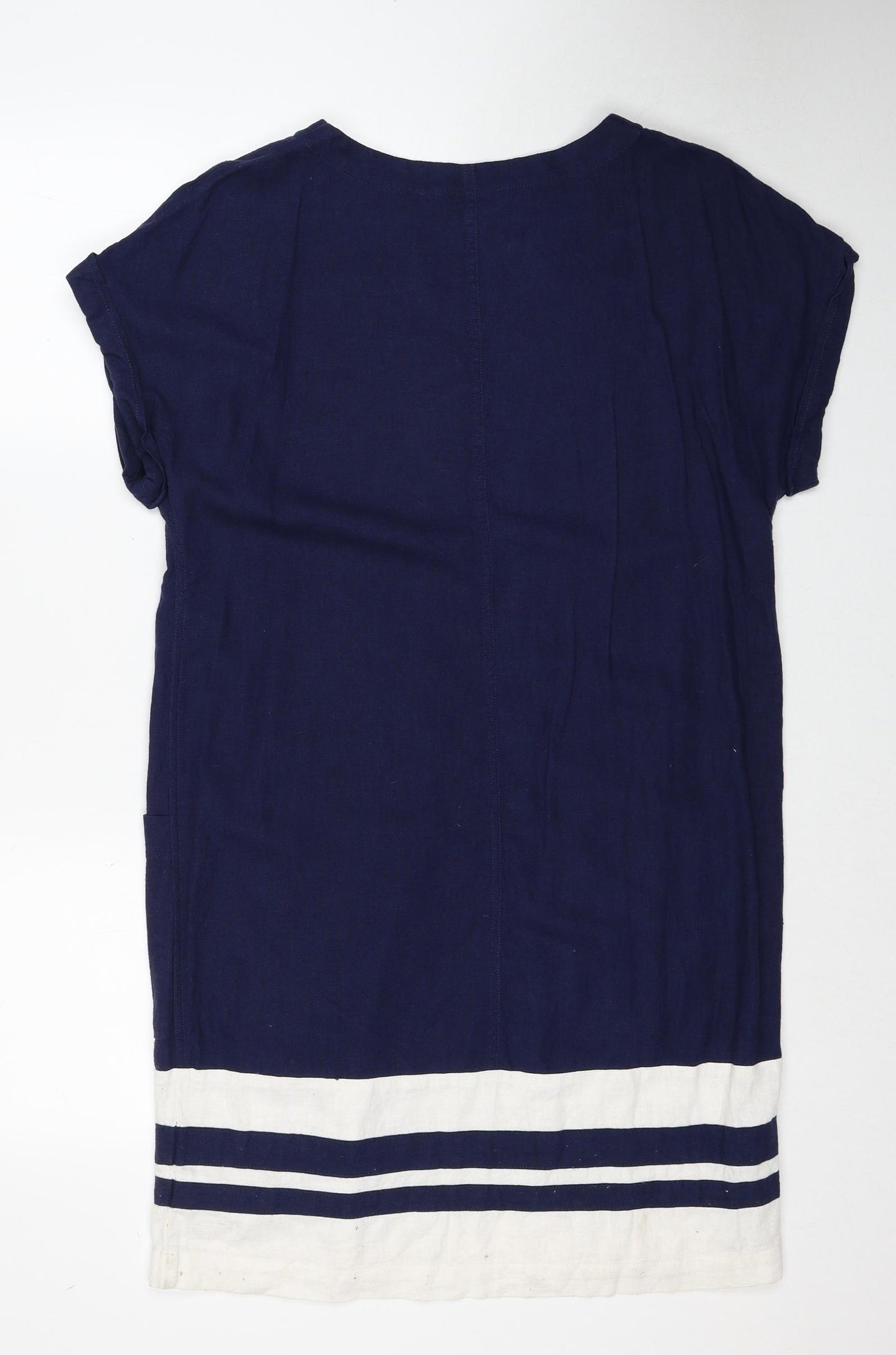 F&F Womens Blue Striped Linen A-Line Size 8 V-Neck Pullover