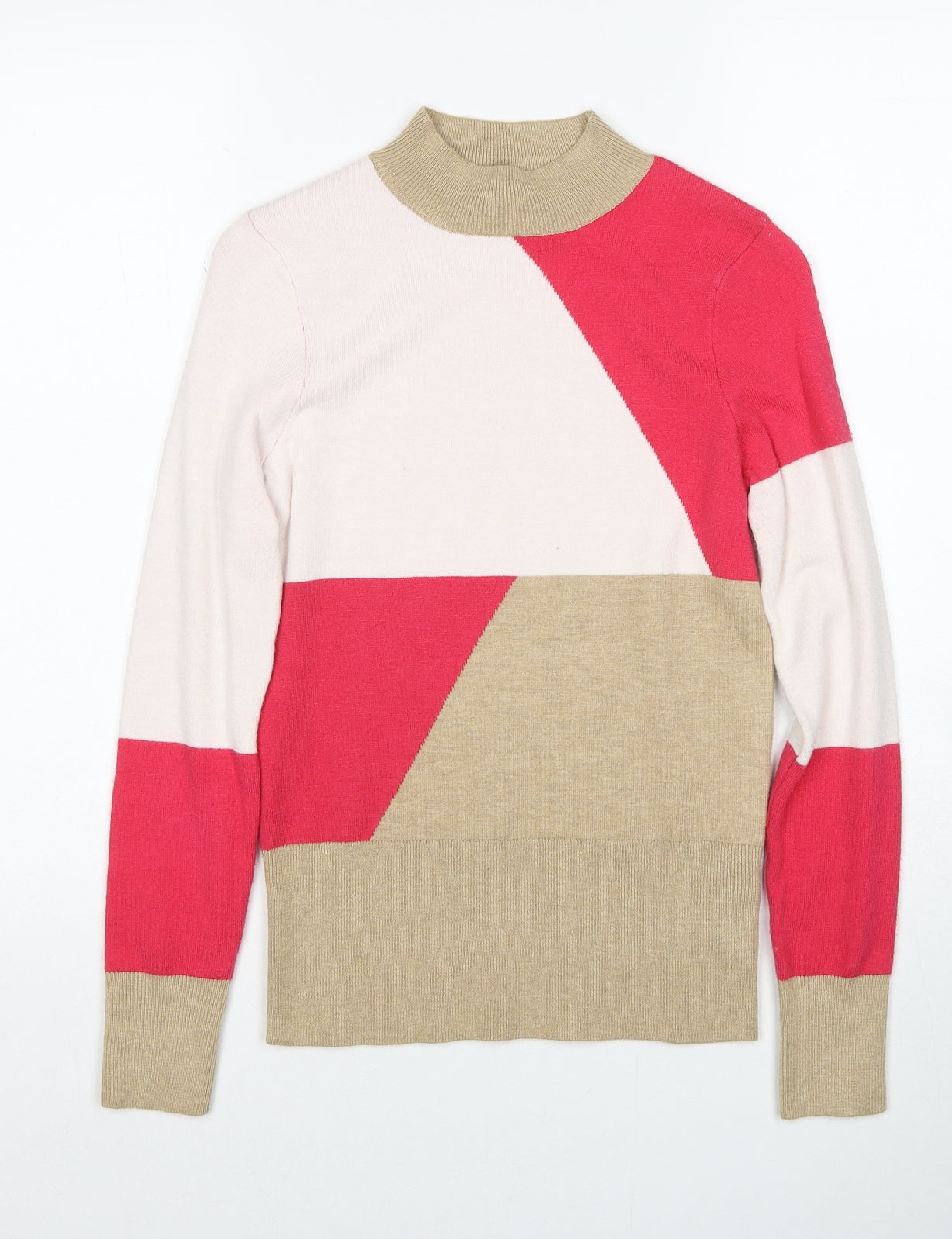 Marks and Spencer Womens Multicoloured High Neck Geometric Viscose Pullover Jumper Size 6