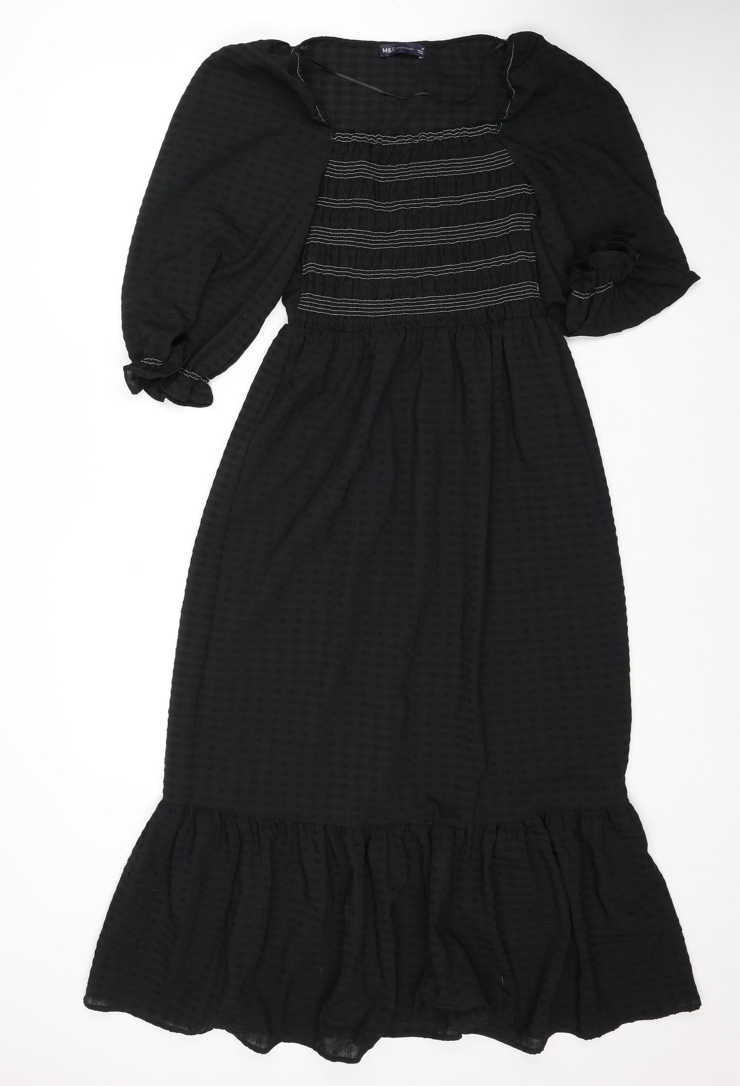 Marks and Spencer Womens Black Polyester A-Line Size 10 Square Neck Pullover