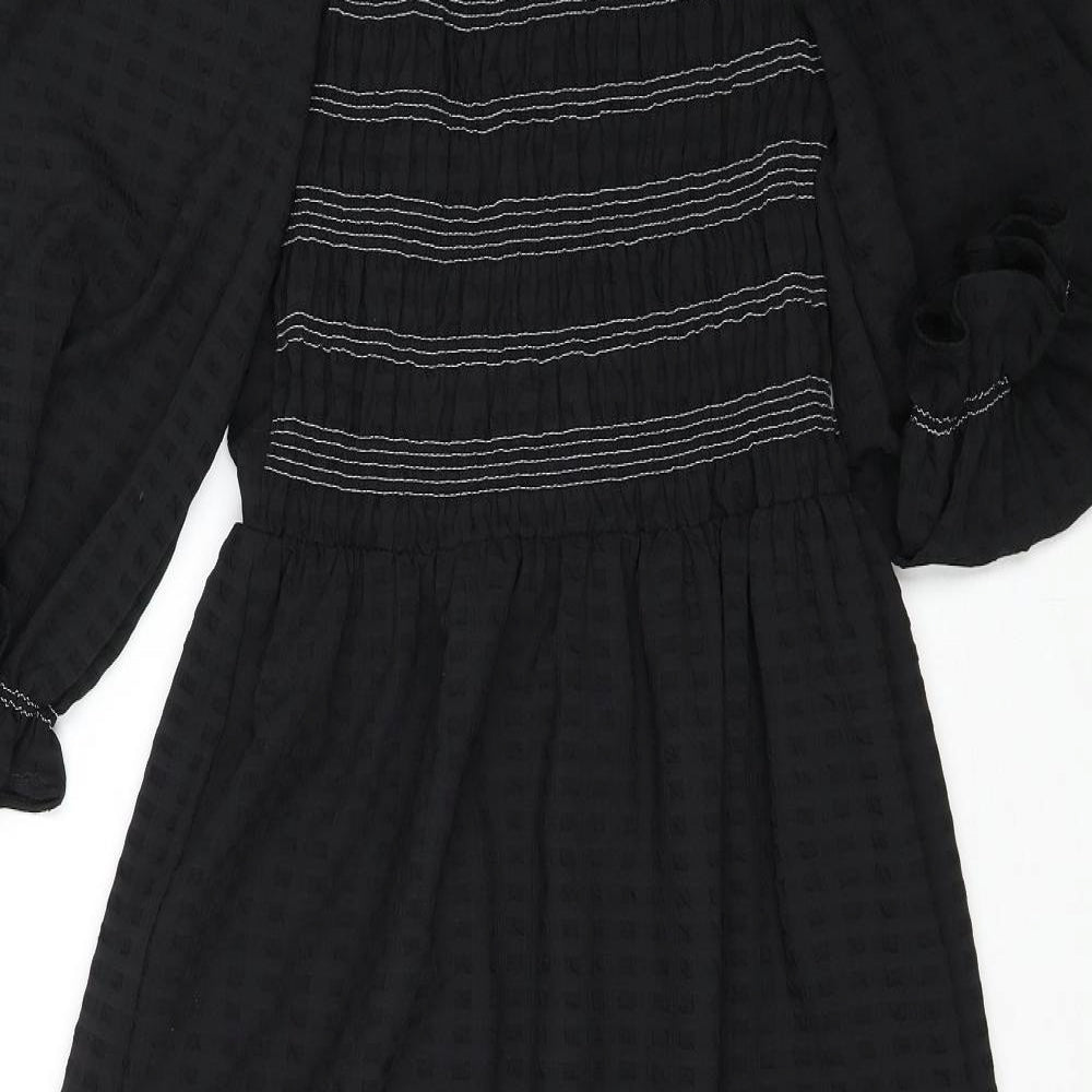 Marks and Spencer Womens Black Polyester A-Line Size 10 Square Neck Pullover