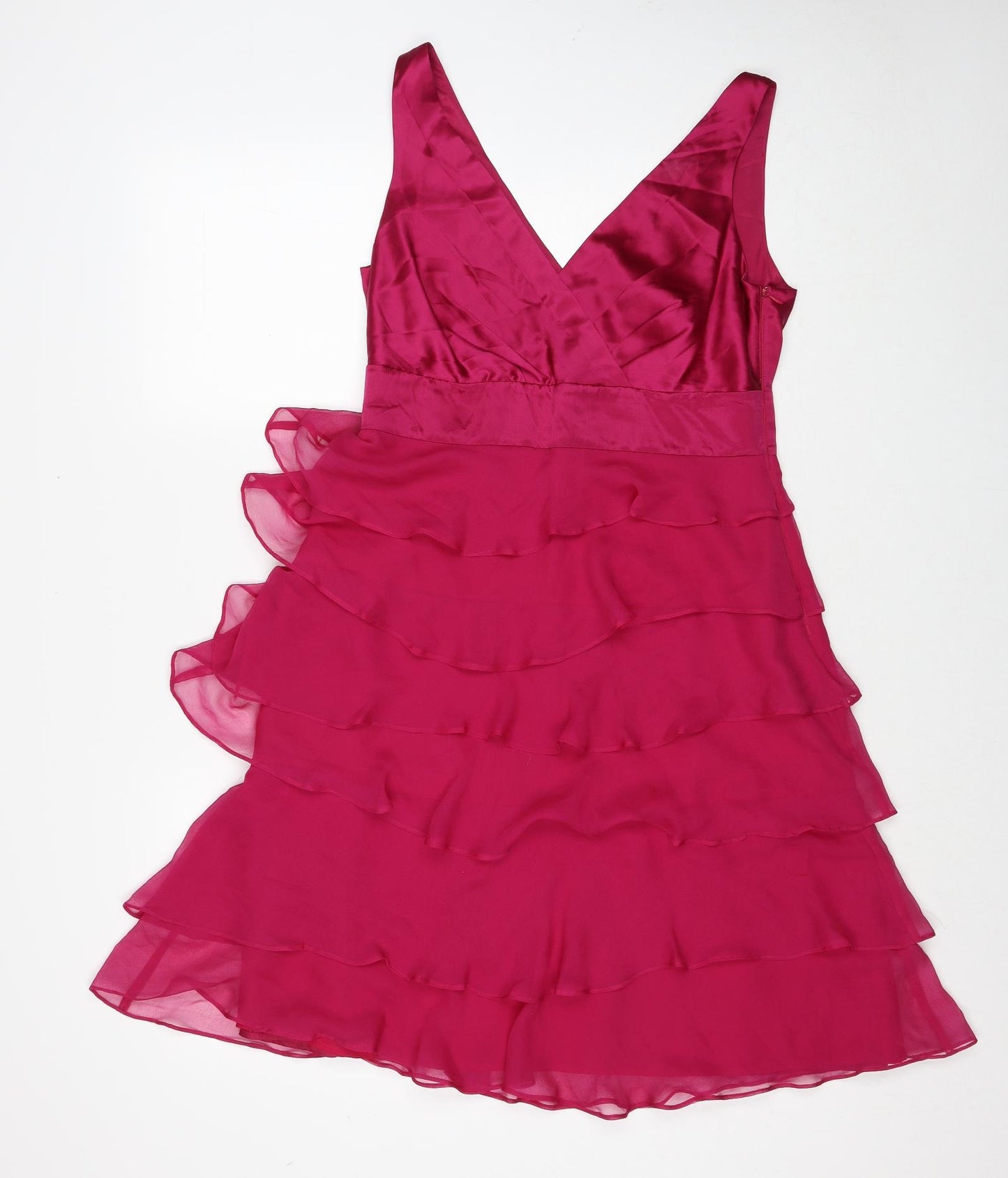 Monsoon Womens Pink Silk A-Line Size 12 V-Neck Zip