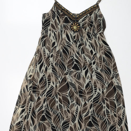 Wallis Womens Beige Geometric Polyester A-Line Size 10 V-Neck Pullover