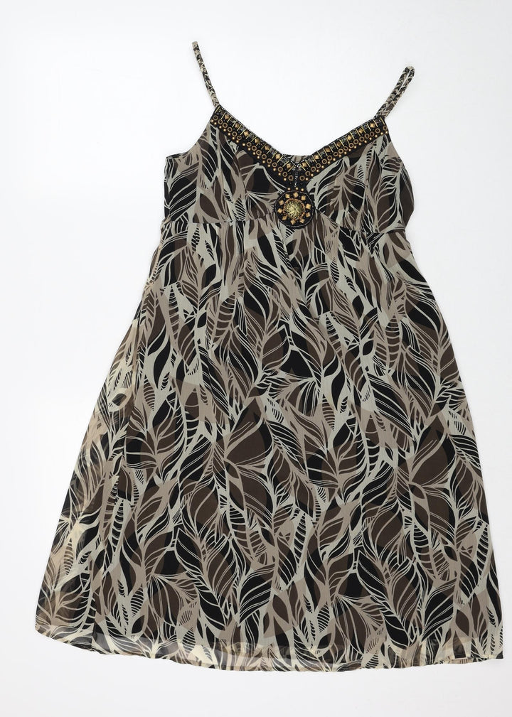 Wallis Womens Beige Geometric Polyester A-Line Size 10 V-Neck Pullover