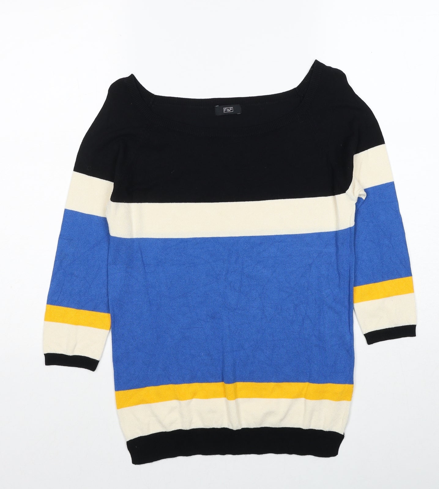 F&F Womens Multicoloured Boat Neck Striped Viscose Pullover Jumper Size 10