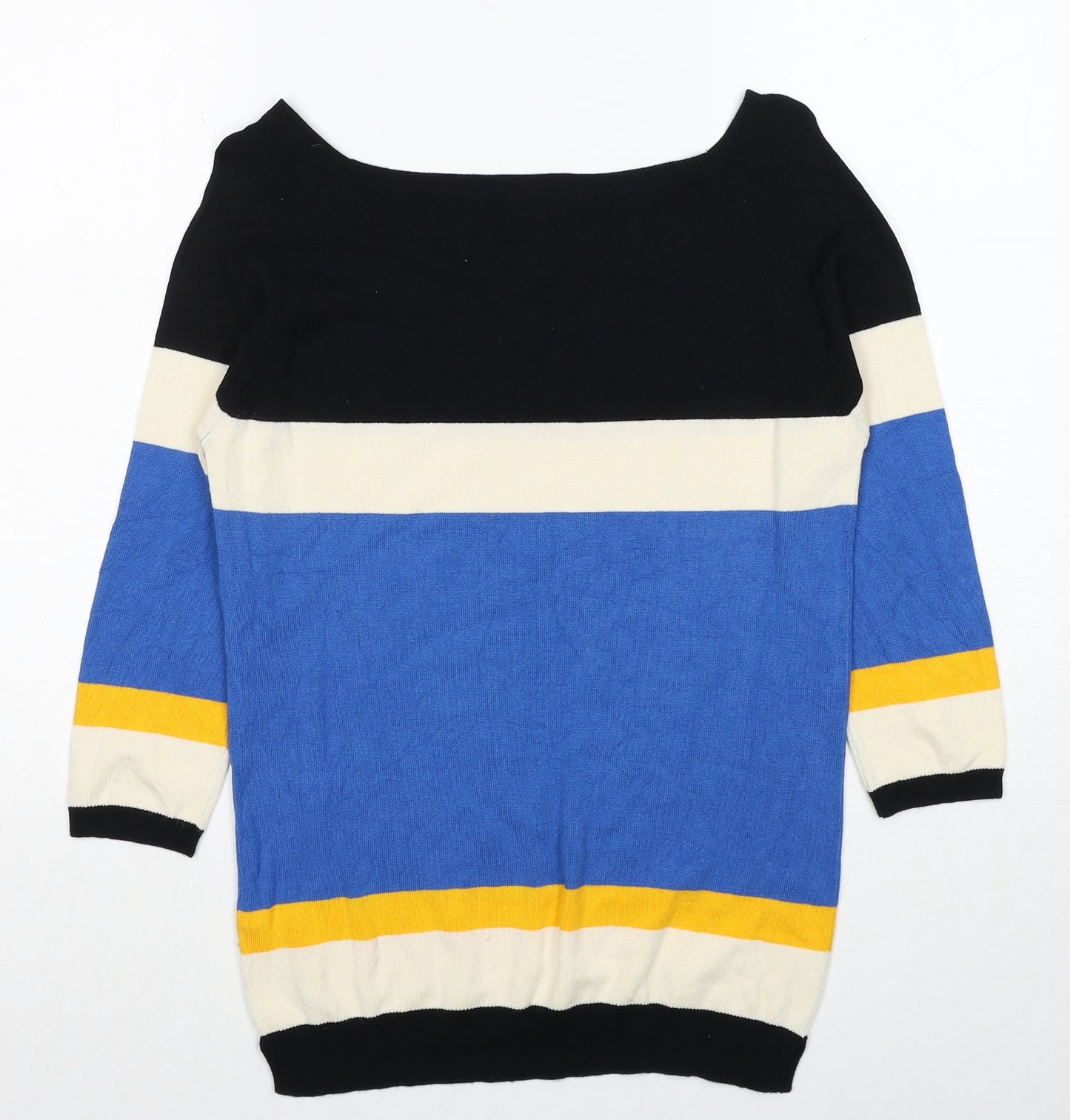 F&F Womens Multicoloured Boat Neck Striped Viscose Pullover Jumper Size 10