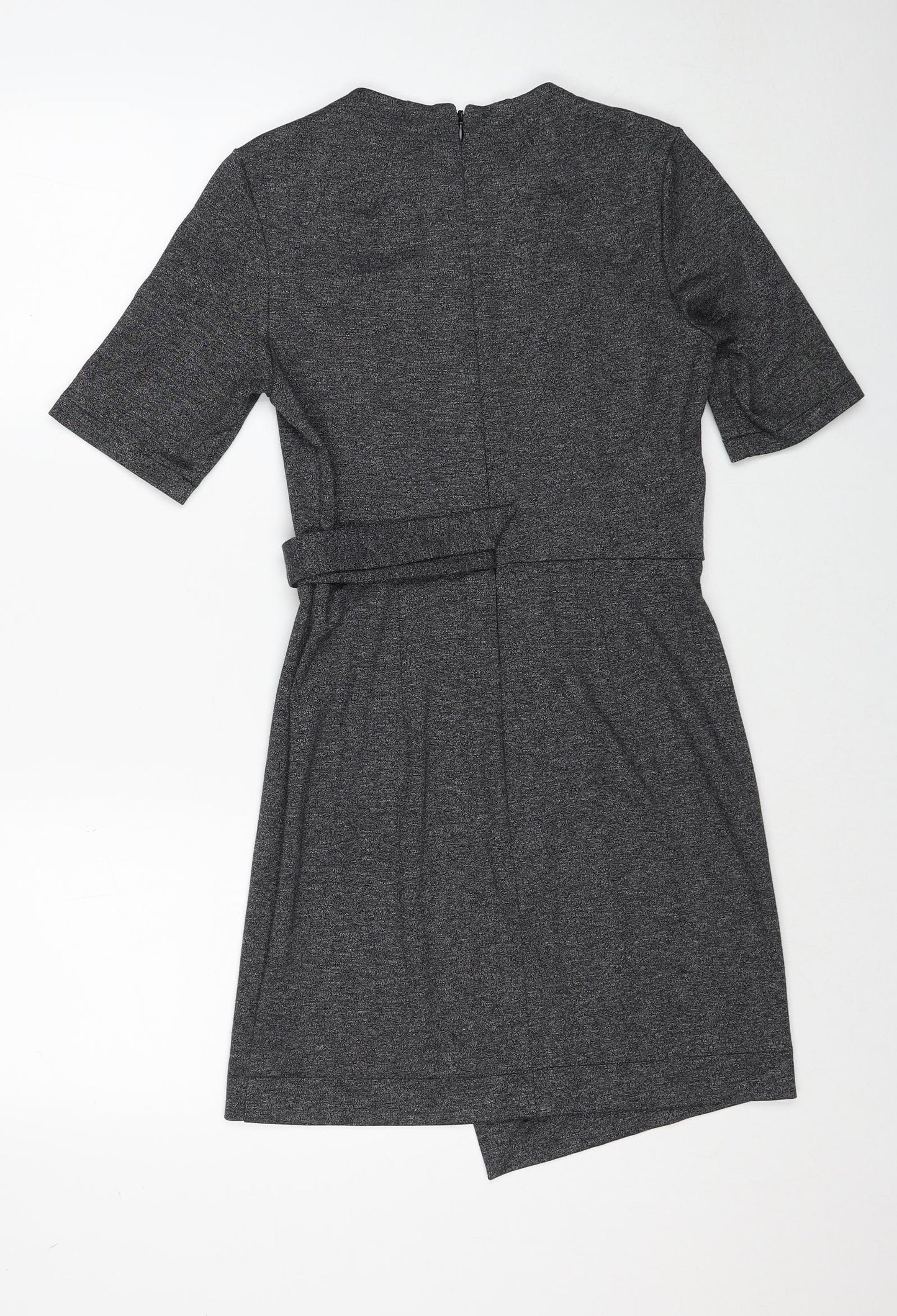 Topshop Womens Grey Polyester Shift Size 12 Round Neck Zip - Asymmetric