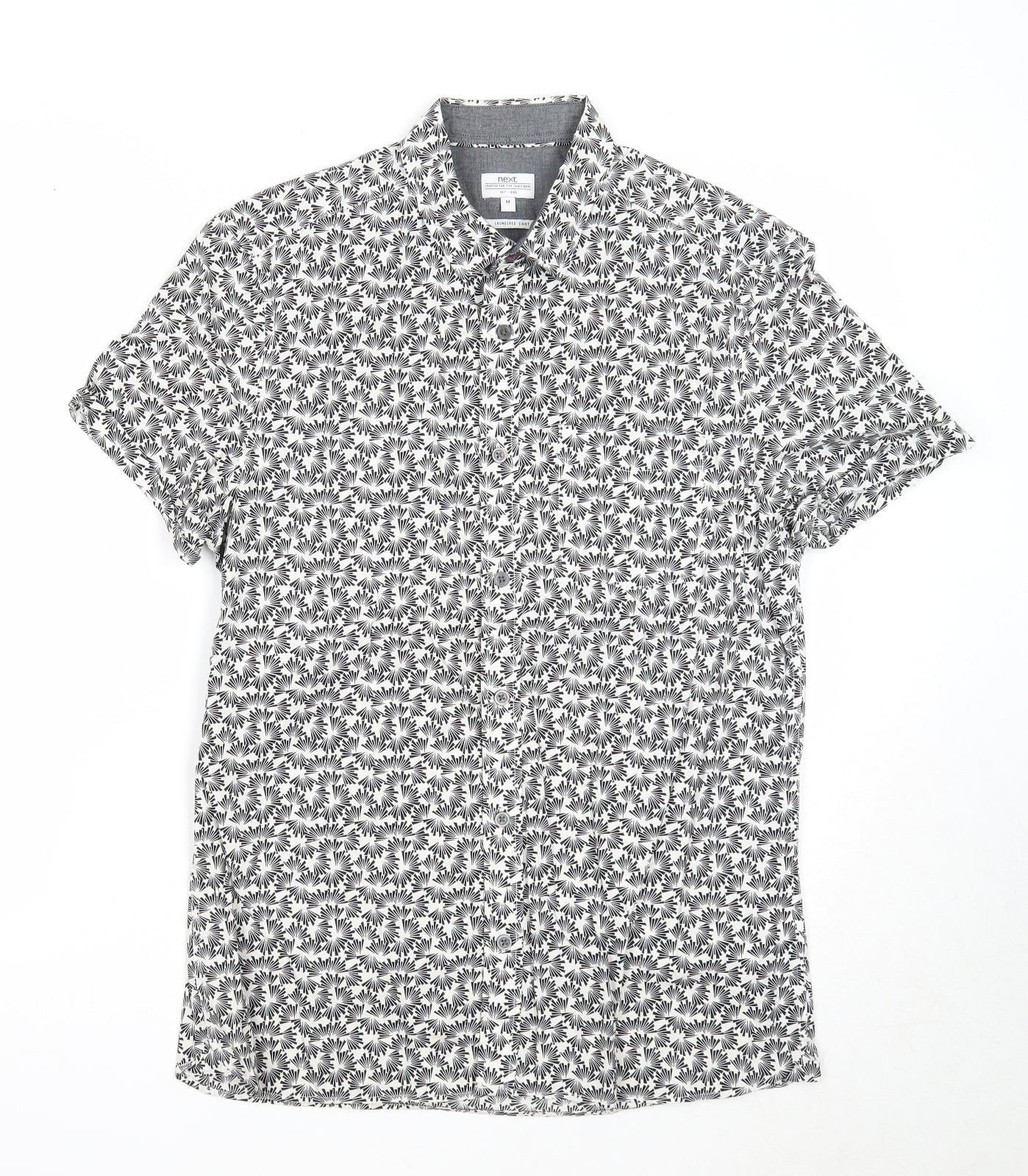 NEXT Mens Black Geometric Cotton Button-Up Size M Collared Button