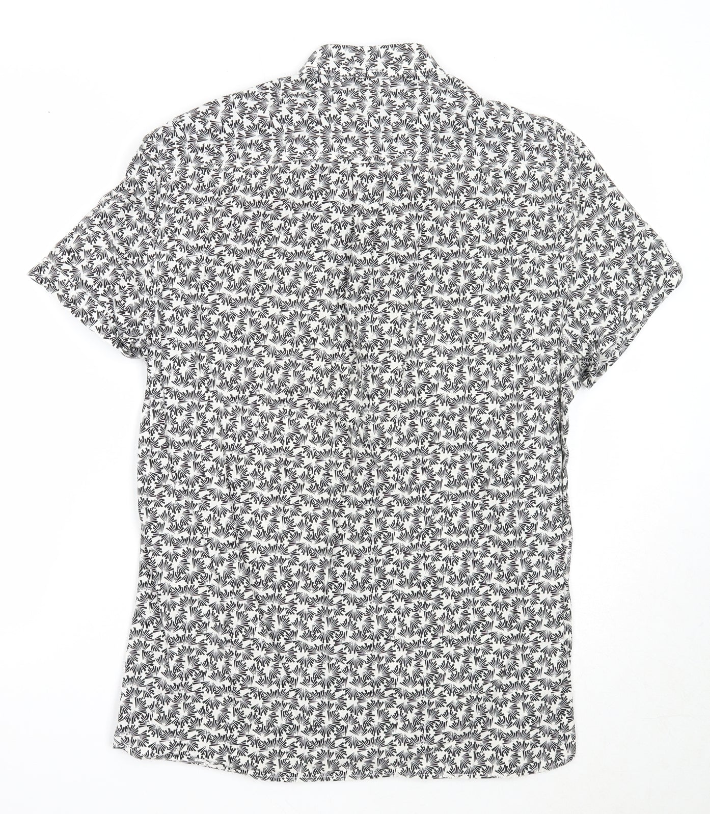 NEXT Mens Black Geometric Cotton Button-Up Size M Collared Button