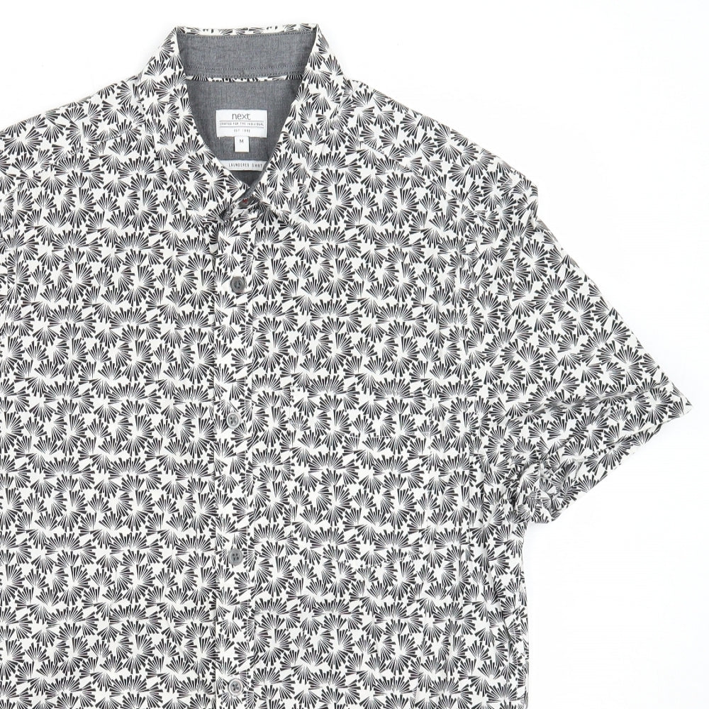 NEXT Mens Black Geometric Cotton Button-Up Size M Collared Button