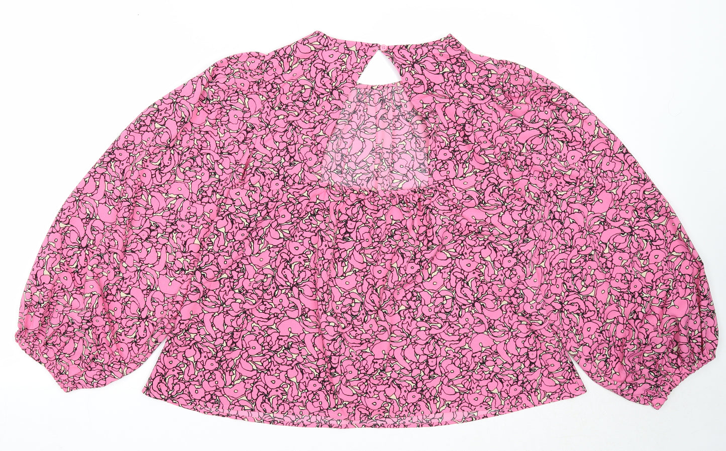 NEXT Womens Pink Geometric Polyester Basic Blouse Size S Round Neck