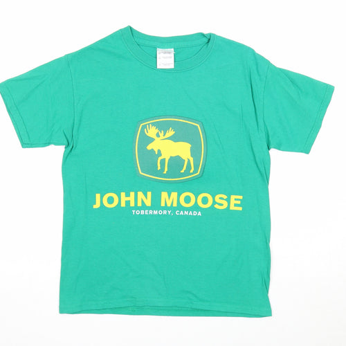 Gildan Boys Green Cotton Pullover T-Shirt Size S Crew Neck Pullover - Moose