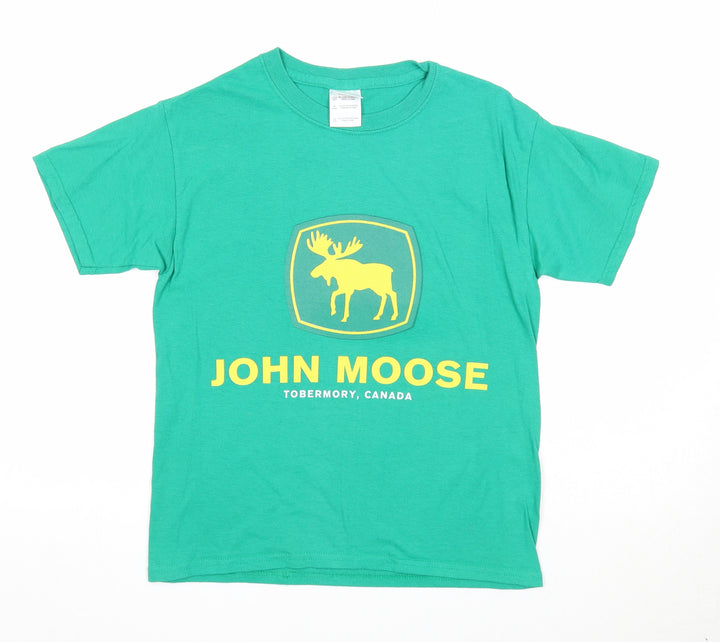 Gildan Boys Green Cotton Pullover T-Shirt Size S Crew Neck Pullover - Moose
