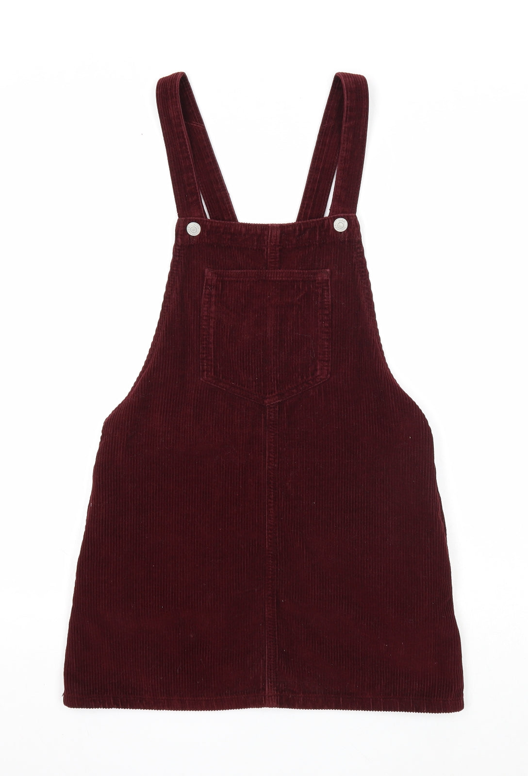 Topshop Womens Red Cotton Pinafore/Dungaree Dress Size 4 Square Neck Button