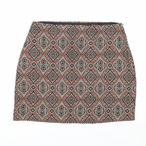 H&M Womens Multicoloured Geometric Polyester Bandage Skirt Size 8 Zip