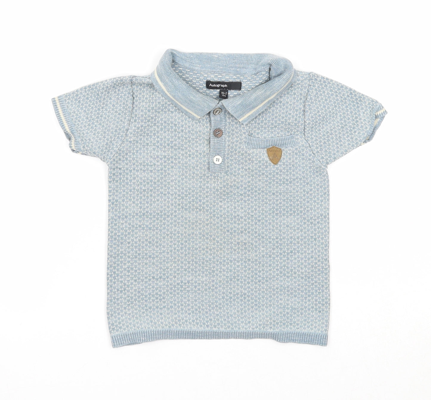 Autograph Boys Blue Geometric Cotton Basic Polo Size 18-24 Months Collared Button