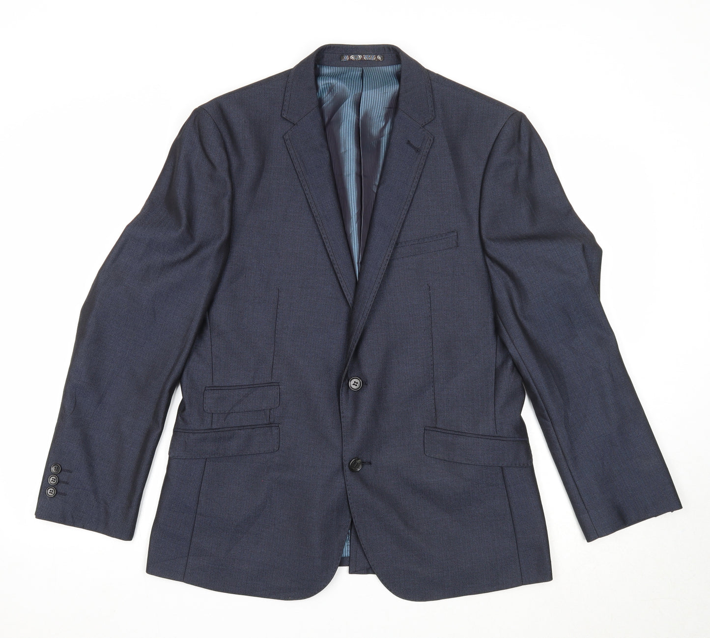 Preworn Mens Blue Polyester Jacket Suit Jacket Size 40 Regular