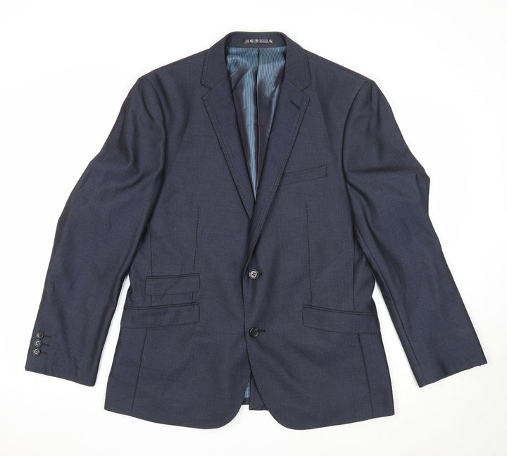 Preworn Mens Blue Polyester Jacket Suit Jacket Size 40 Regular