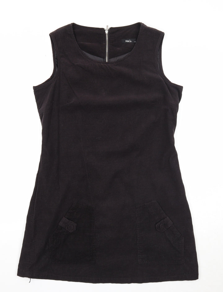 M&Co Womens Black Cotton A-Line Size 12 Round Neck Zip