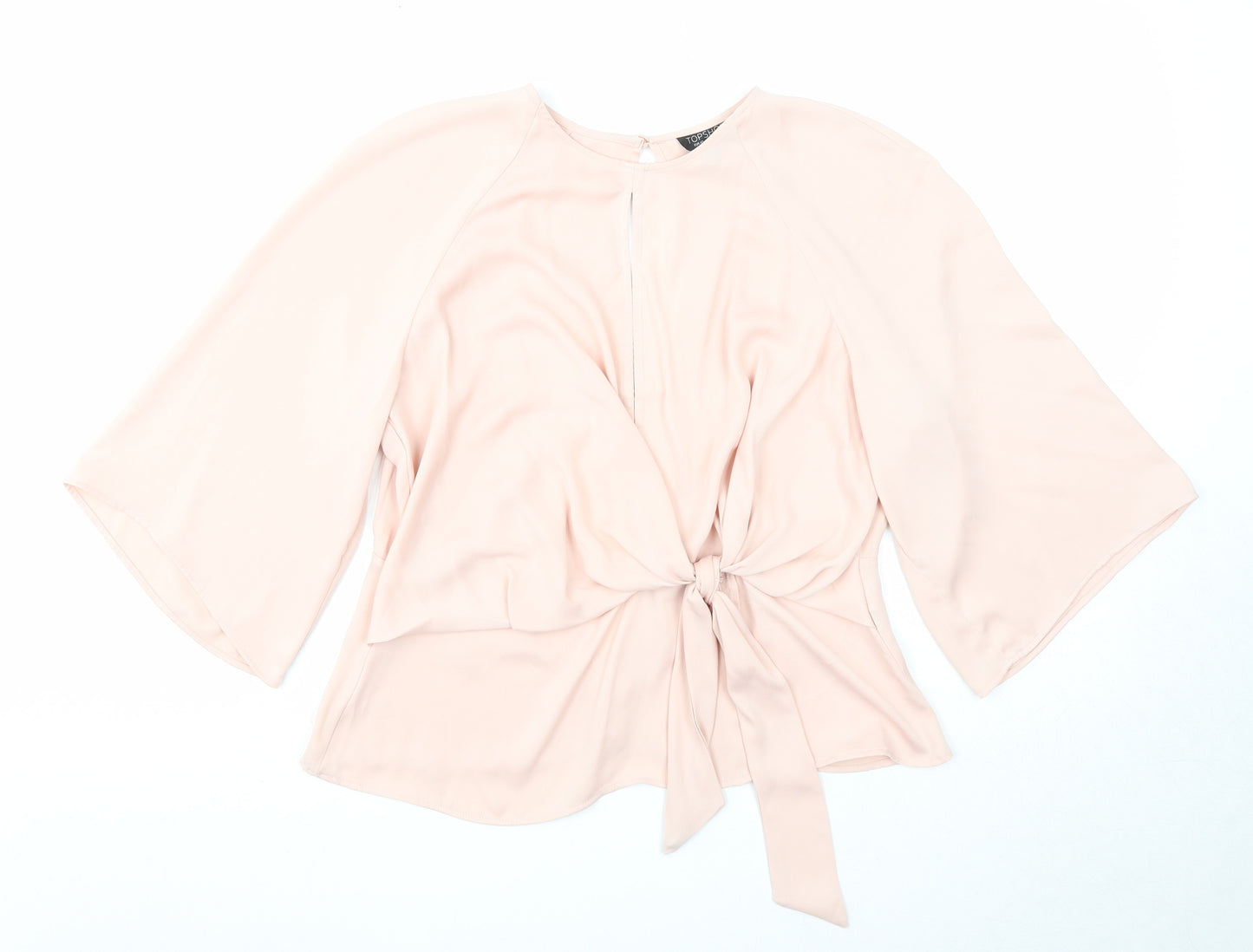 Topshop Womens Pink Polyester Basic Blouse Size 14 Round Neck - Open Back