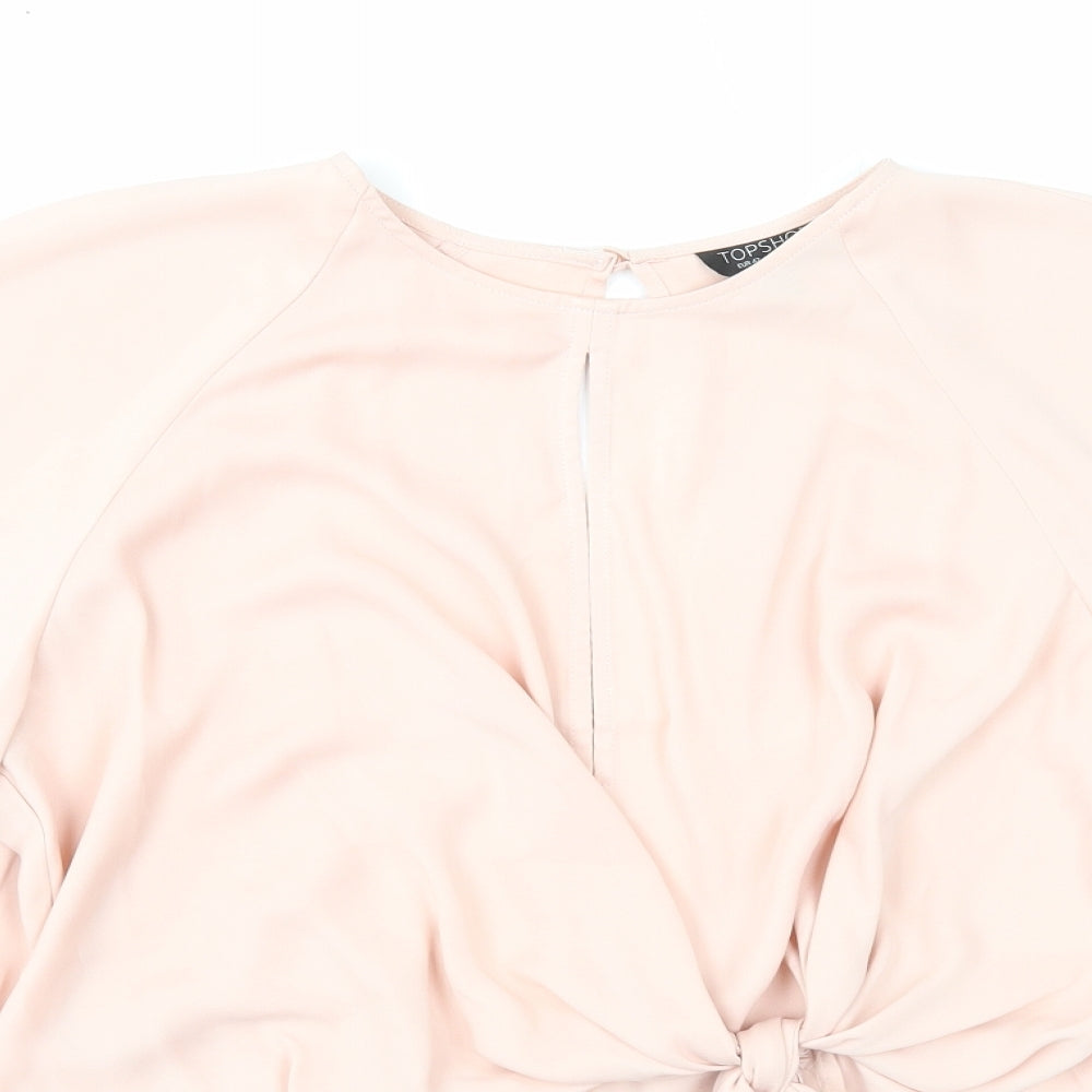 Topshop Womens Pink Polyester Basic Blouse Size 14 Round Neck - Open Back