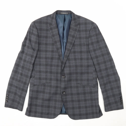 F&F Mens Grey Plaid Polyester Jacket Suit Jacket Size 44 Regular