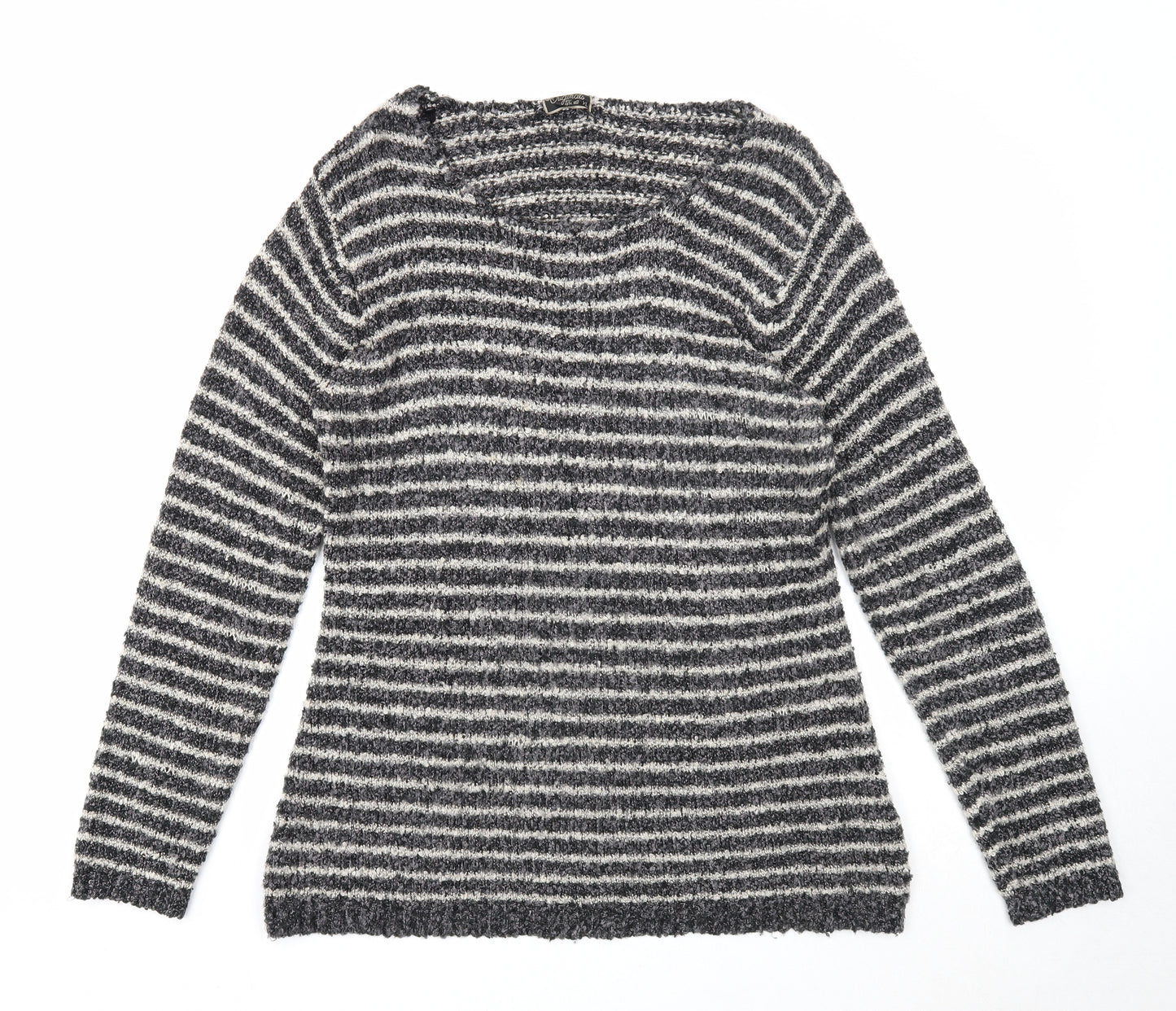 Originals Womens Blue Scoop Neck Striped Acrylic Pullover Jumper Size 2XL