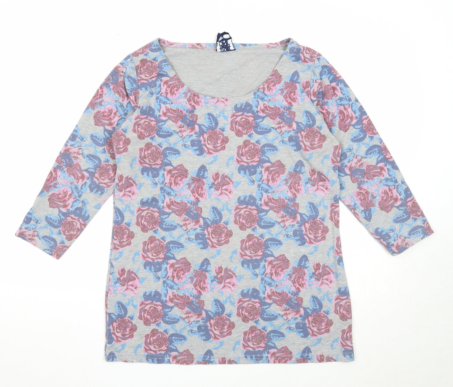 Store Twenty One Womens Grey Floral Cotton Basic T-Shirt Size 14 Round Neck