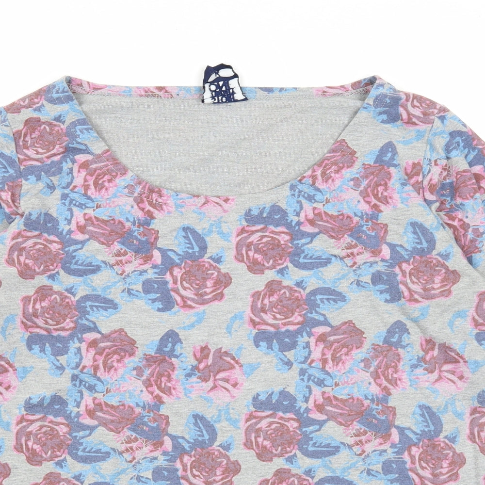 Store Twenty One Womens Grey Floral Cotton Basic T-Shirt Size 14 Round Neck