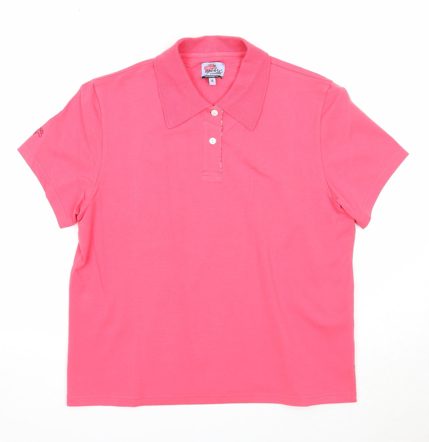 Moose Womens Pink Cotton Basic Polo Size 14 Collared - Golf Clothing