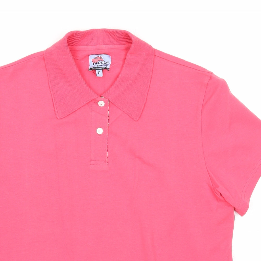 Moose Womens Pink Cotton Basic Polo Size 14 Collared - Golf Clothing