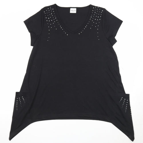 Being Casual Womens Black Polyester Basic Blouse Size 14 V-Neck